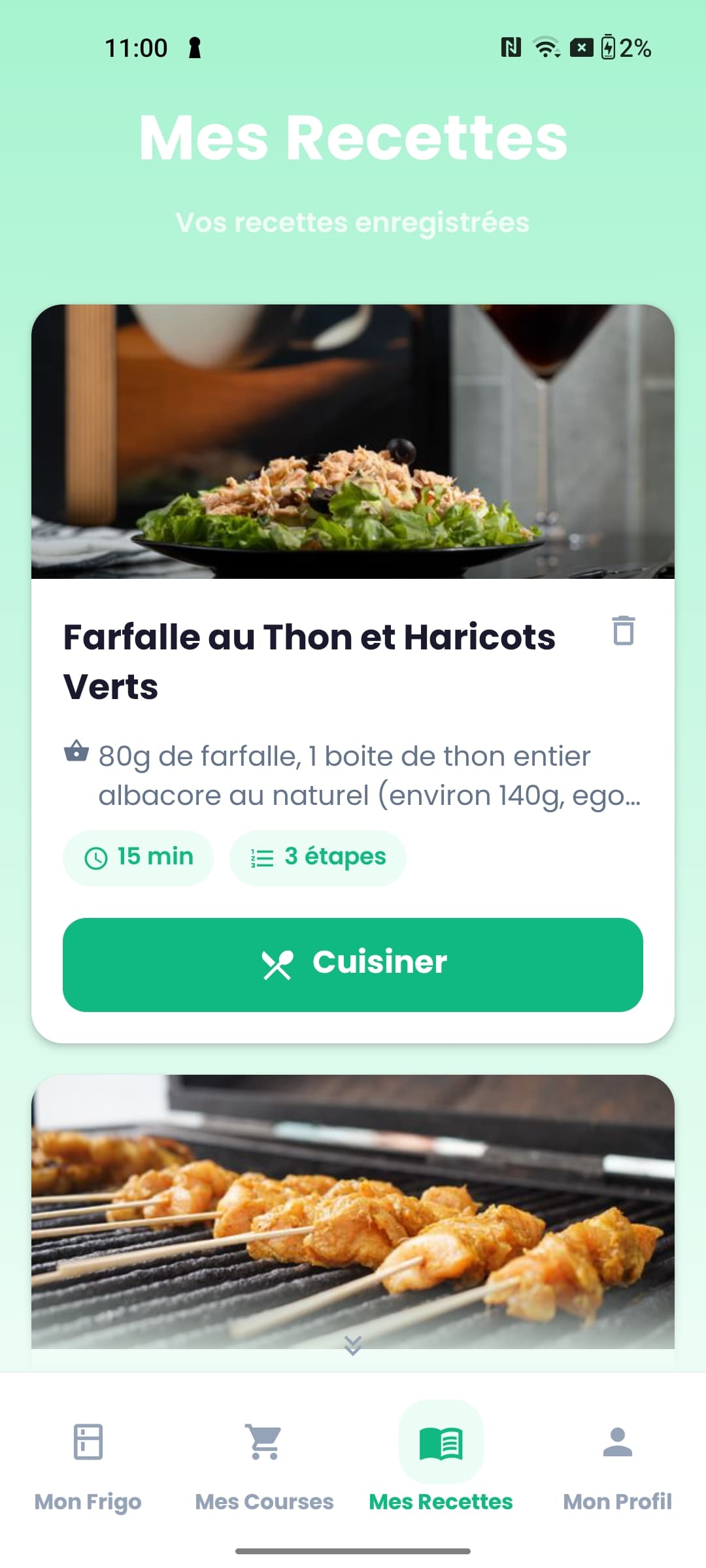 Mes Recettes - recettes générées et sauvegardées