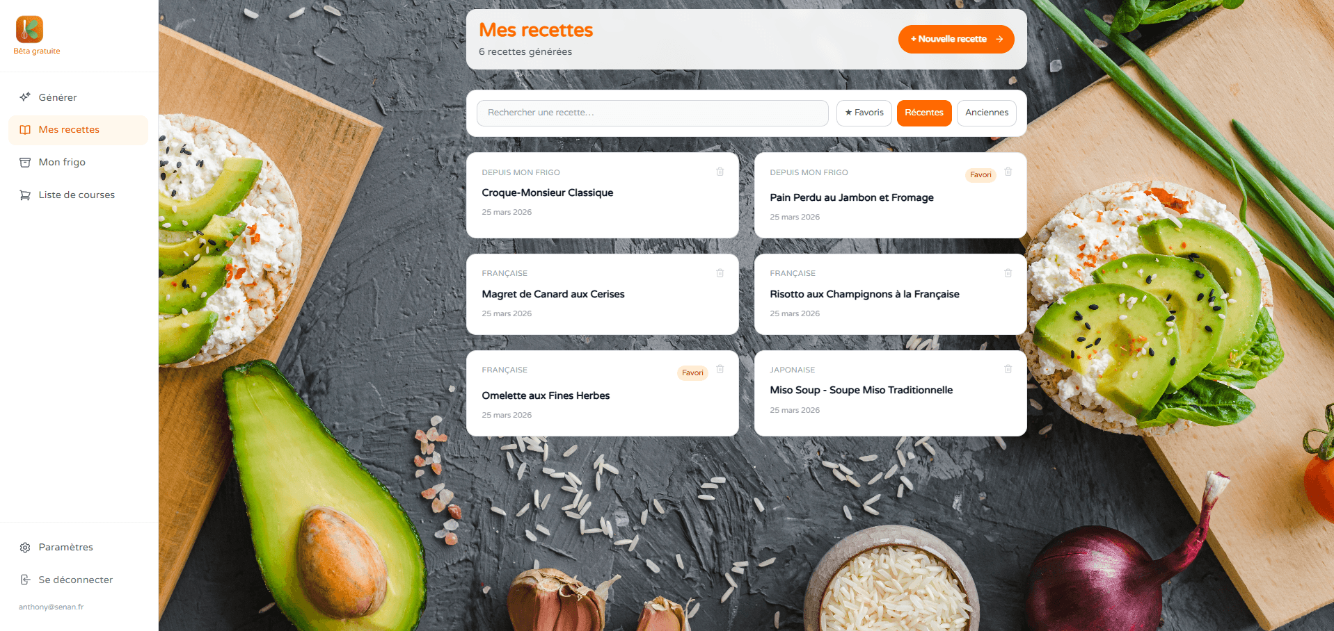 Mes recettes sauvegardées