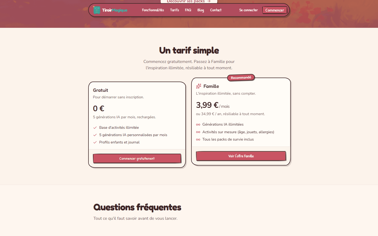Tarifs - abonnement Famille