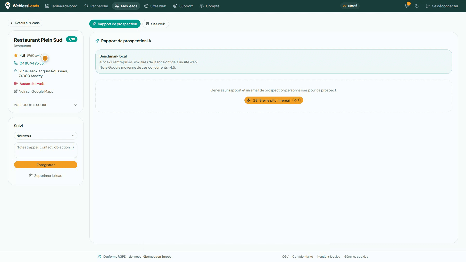 Fiche lead - score et benchmark concurrentiel