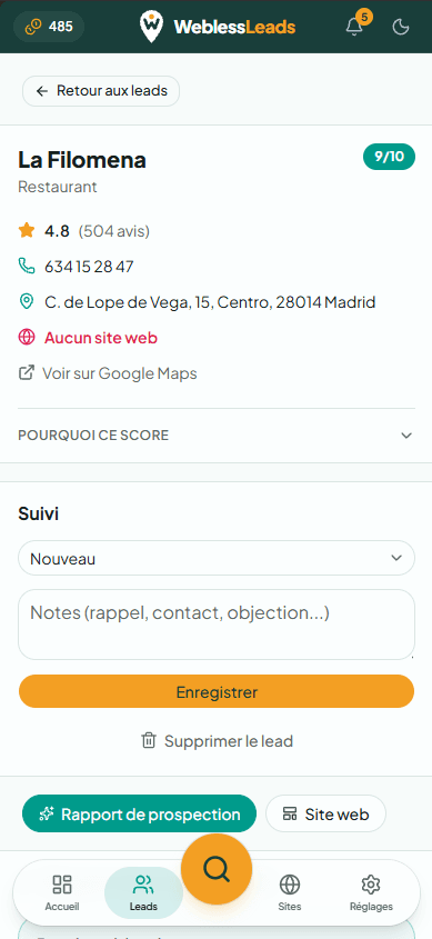 Capture d'écran de WeblessLeads
