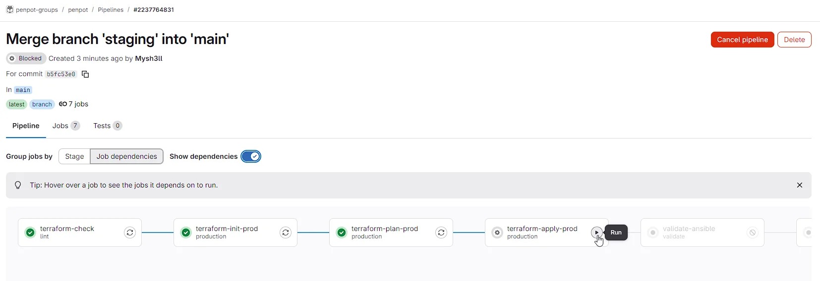 Validation manuelle Terraform